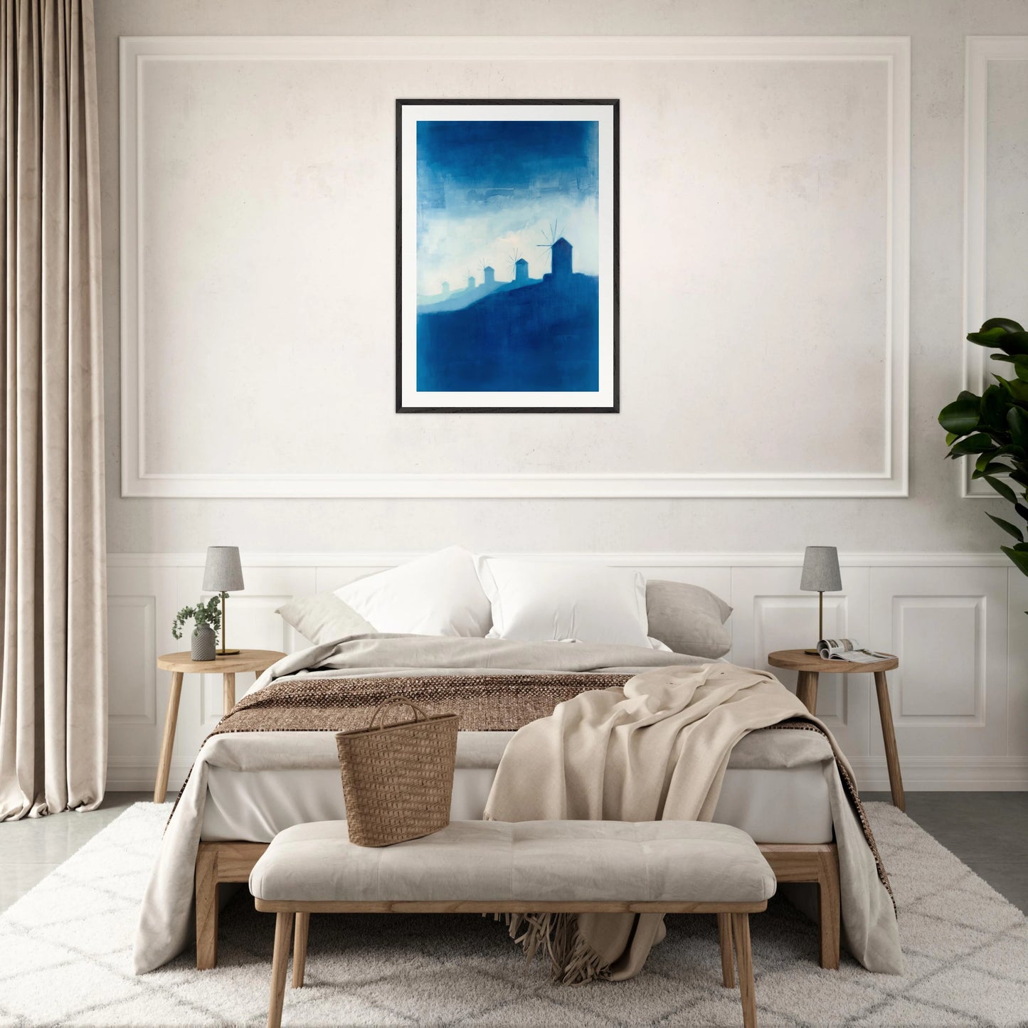 Windmühlen auf Mykonos – Gerahmter Kunstdruck