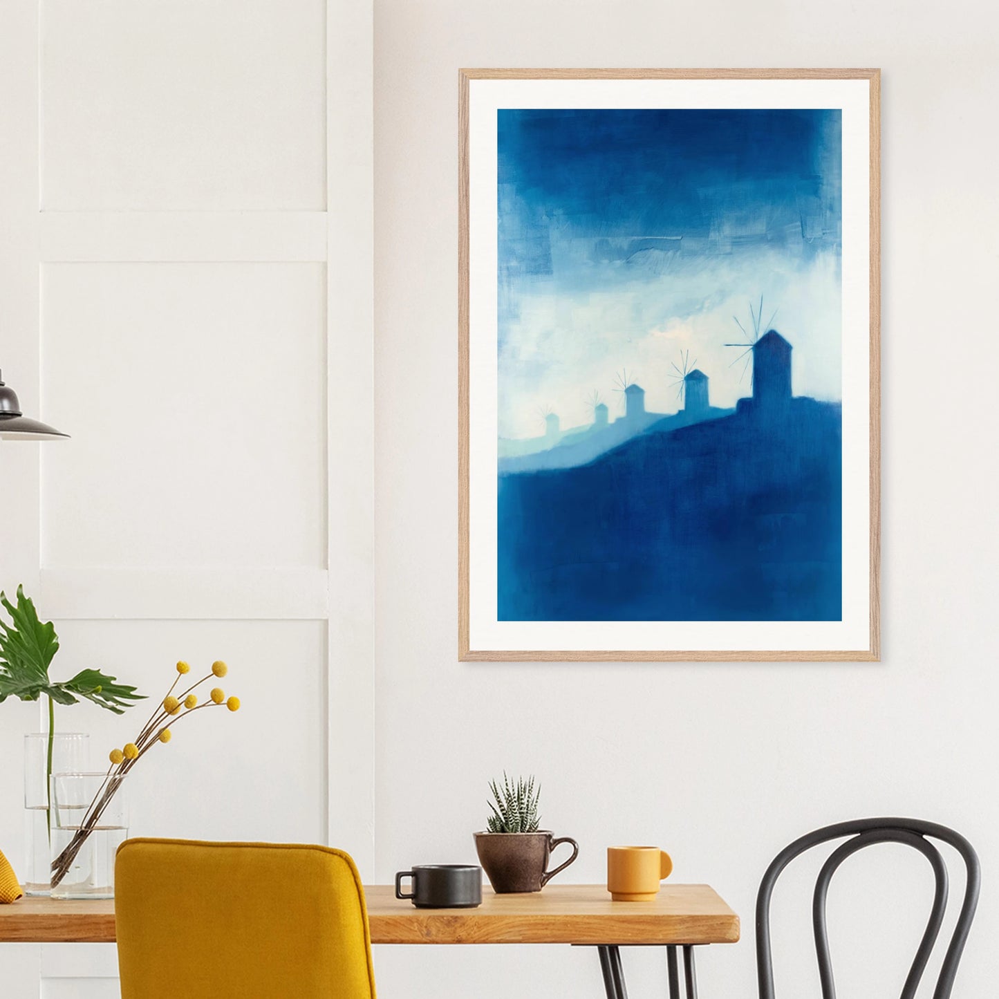 Windmühlen auf Mykonos – Gerahmter Kunstdruck