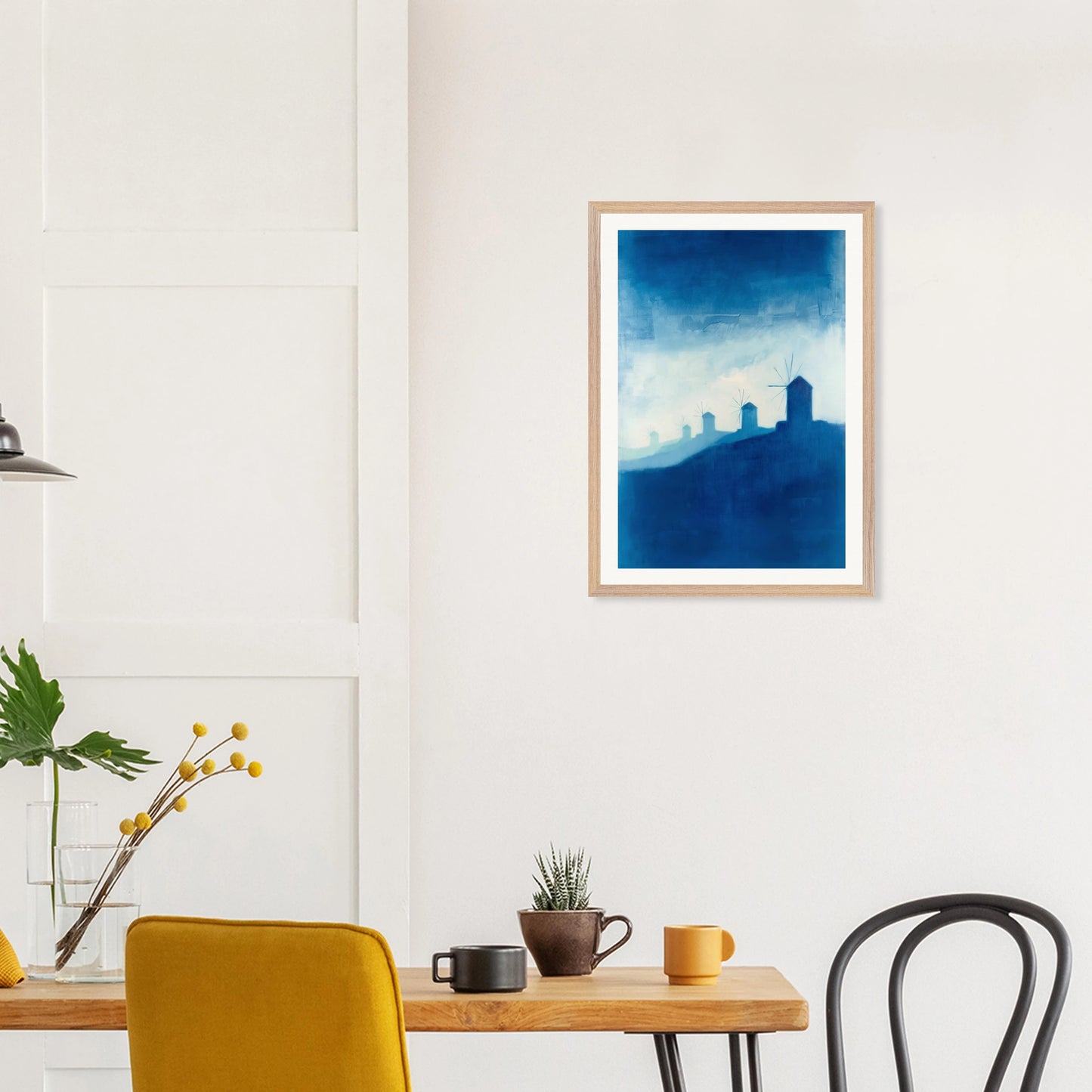 Windmühlen auf Mykonos – Gerahmter Kunstdruck