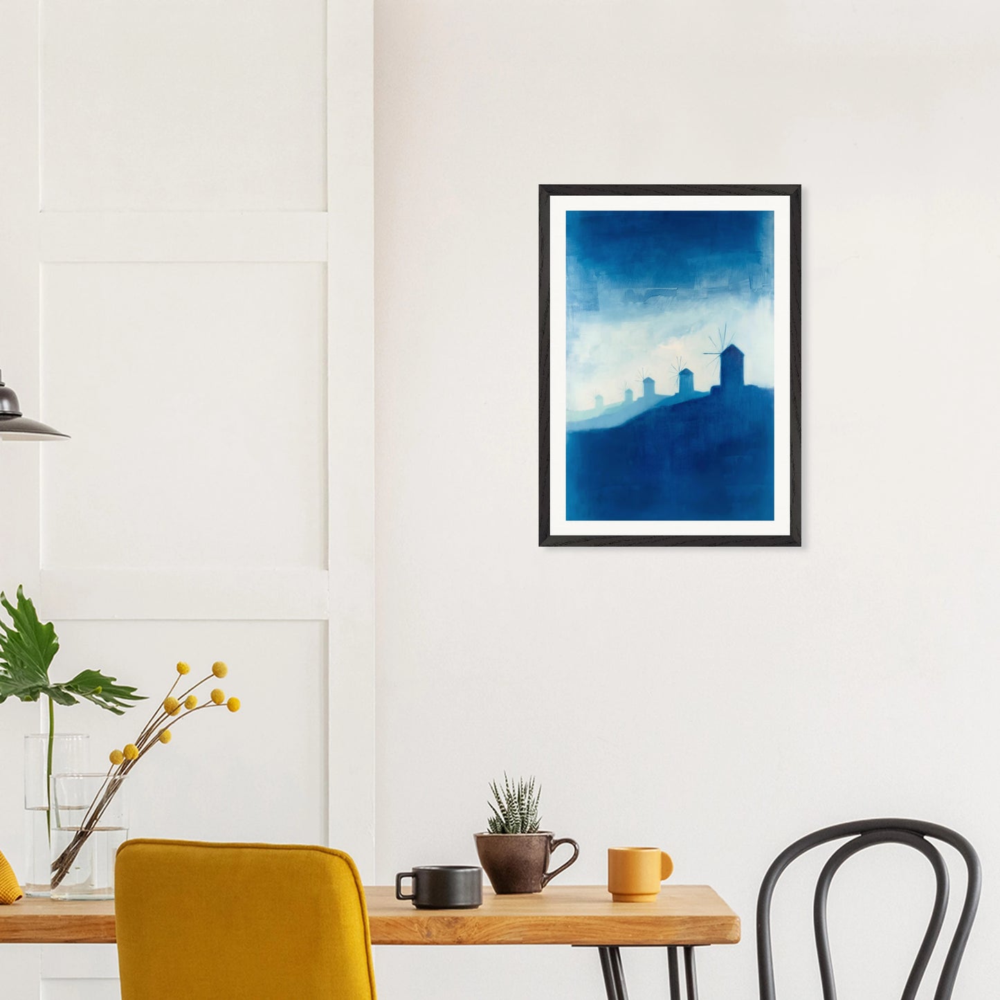 Windmühlen auf Mykonos – Gerahmter Kunstdruck