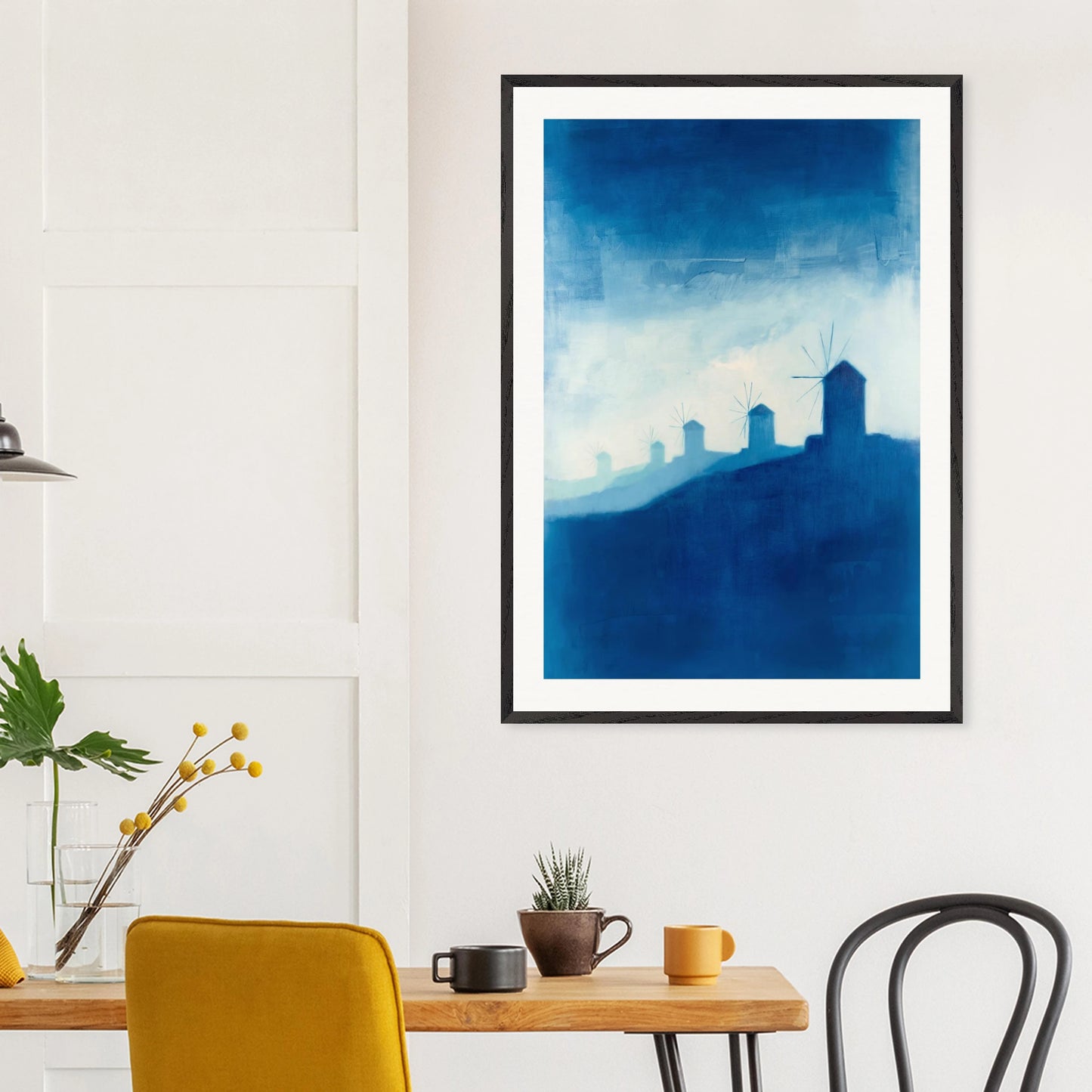 Windmühlen auf Mykonos – Gerahmter Kunstdruck