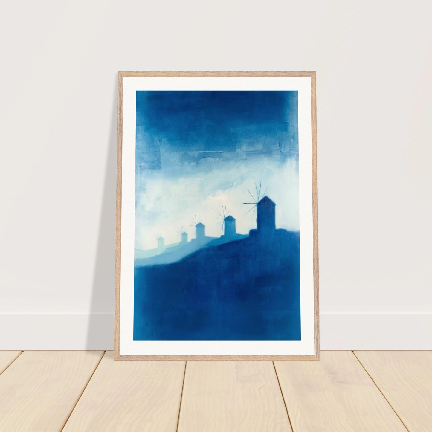 Windmühlen auf Mykonos – Gerahmter Kunstdruck