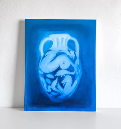 Amphora original oil painting by Lance Hewison – ancient vessel in deep Aegean blue
