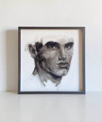 Portrait of Youth original oil painting by Lance Hewison – figure on Dura-Lar film in grey wood frame