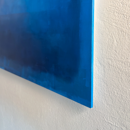 Nostos painting shown in styled interior, demonstrating scale at 67×100 cm