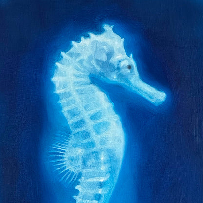 Detail of Seahorse painting showing brushwork and colour depth